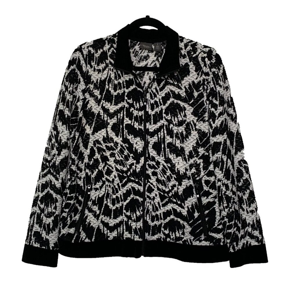 Chico's Travelers Womens Lightweight Abstract Cover-up Jacket Sz 1 M Black White